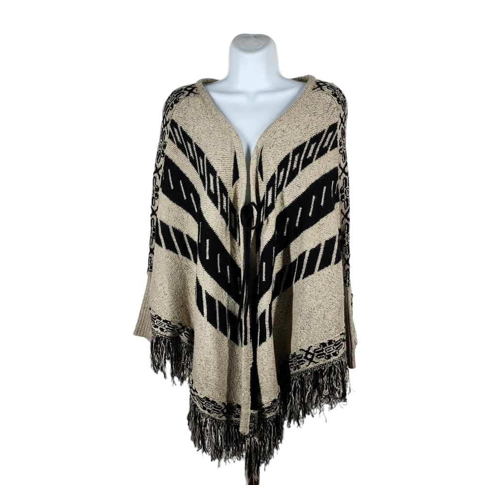 NY COLLECTION FRINGED PONCHO SWEATER